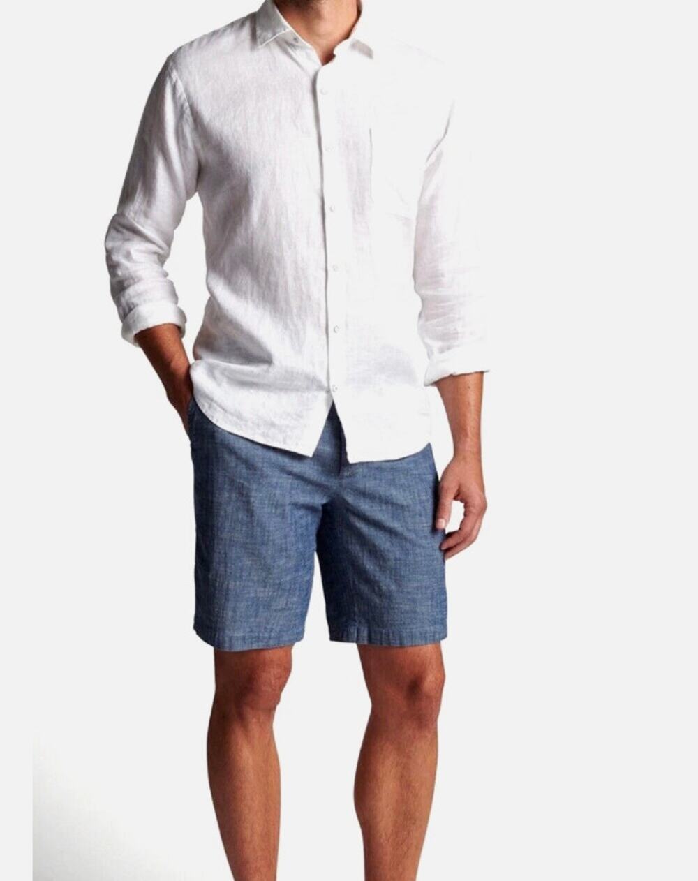 PETER MILLAR Men's Lightweight Chambray Shorts Size 35 9" Seaside Indigo Blue